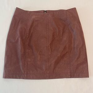FREE PEOPLE Brown Faux Leather Fully Lined Mini Boho Versatile Skirt size 12